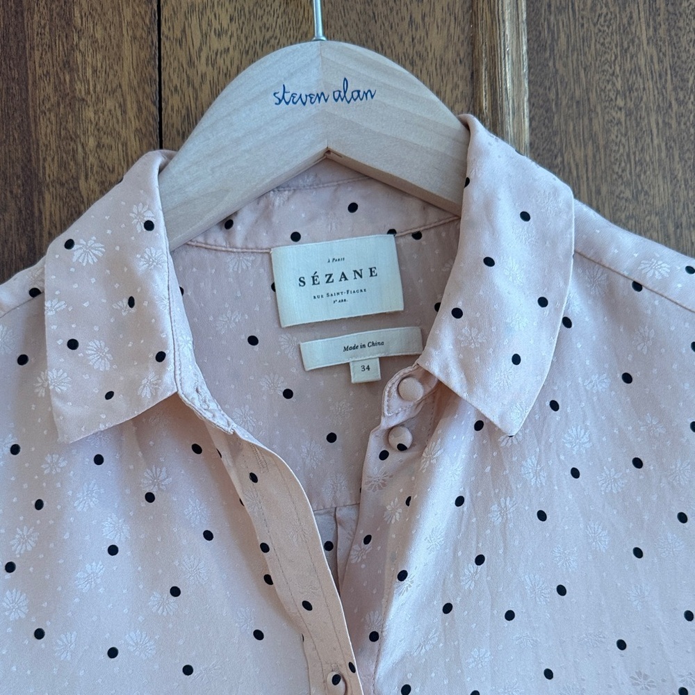 Sezane Ann Silk Button Down Shirt Blush Floral Dot Sz 34/US 2 - Picture 6 of 10